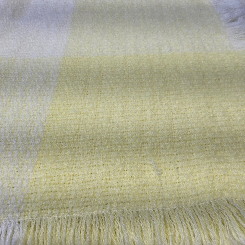 The Three Weavers Butterfly Plaid Baby‎ Blanket Yellow Fringed Embroidered